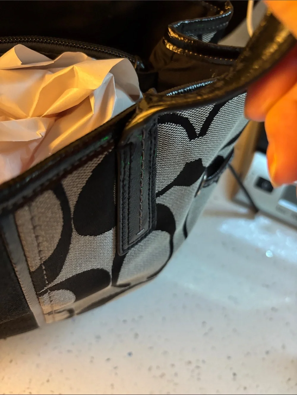 Coach Black and Gray Signature Canvas Purse